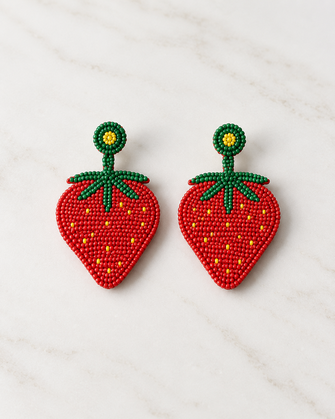 Red Strawberry Beaded Statement Earrings